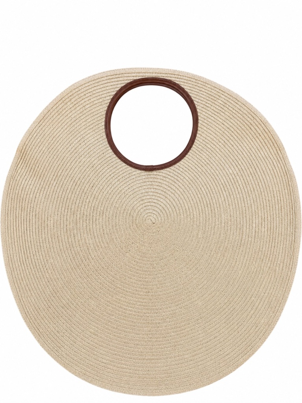 Round Natural Woven Tote with Brown Circular Handle